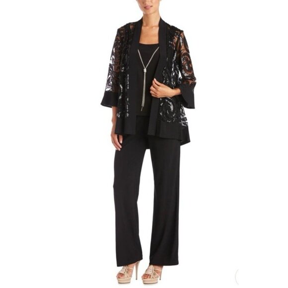 R & M Richards 16W Black 3 Pc Set Jacket Pant Suit Party Wedding Guest $190 NEW - Picture 2 of 16
